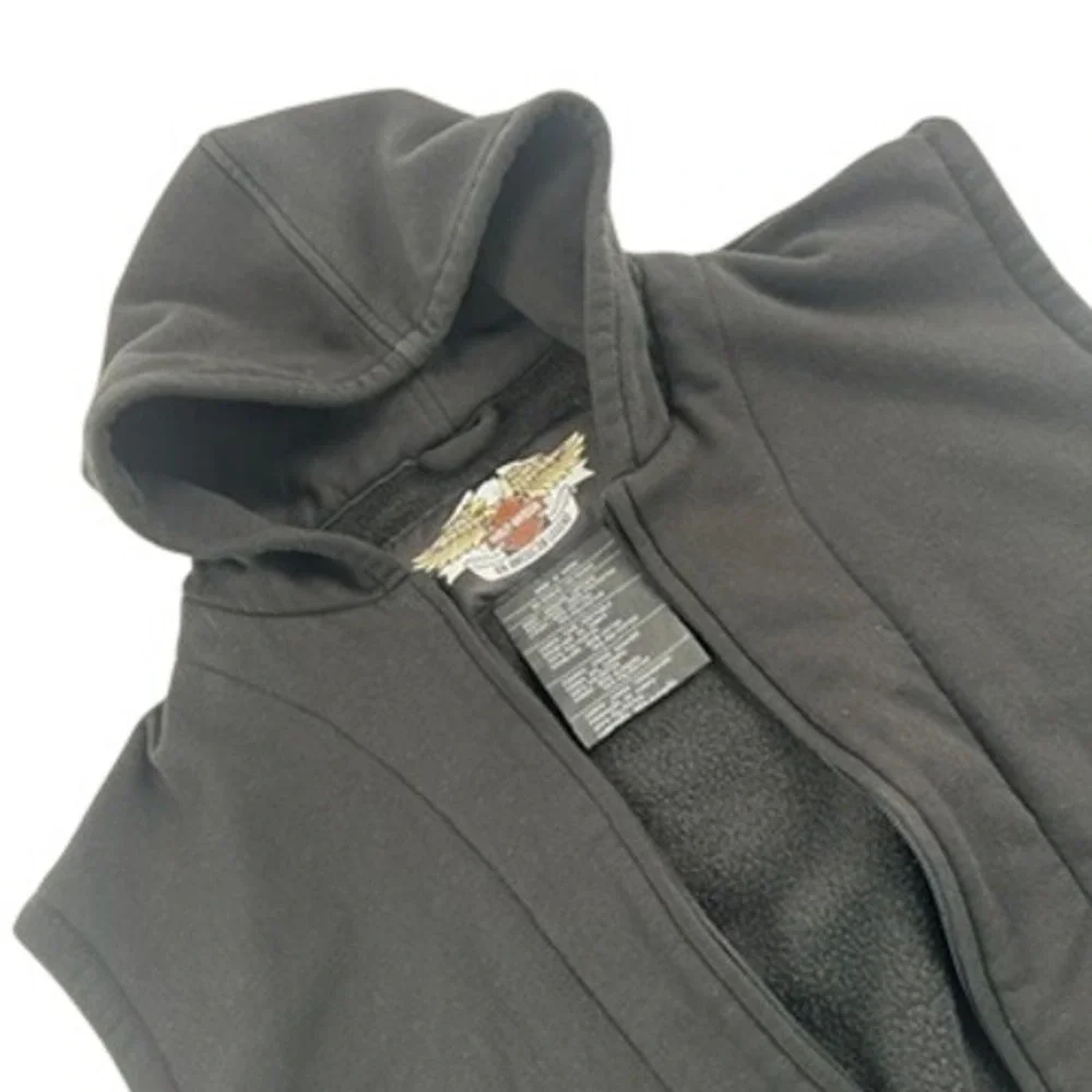 Harley‎ Davidson Mens XL Leather Hooded Vest Black Full Zip Biker RN103819